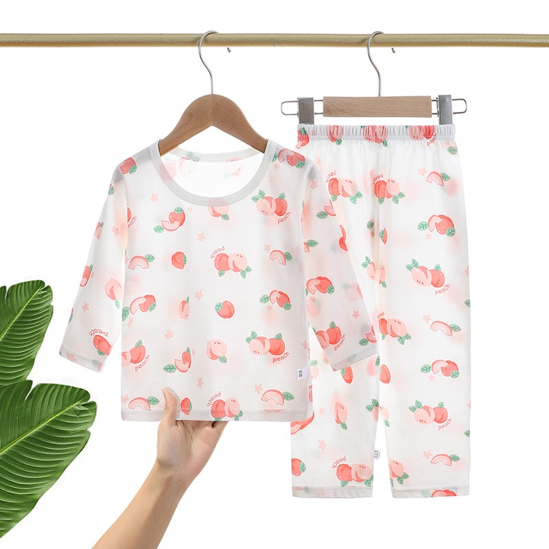 夏天儿童睡衣超薄款婴儿服长袖裤纯棉男童女M孩宝宝家居空调服夏