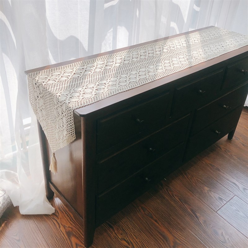 美式田园复古桌旗桌布棉线钩针茶几餐桌斗柜鞋柜盖V巾文艺森系拍