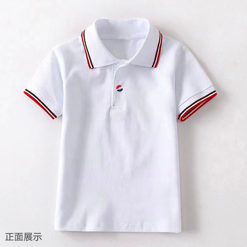 夏季男童短袖poloo衫小学生校服中大儿童白色翻领T恤女童毕业班服
