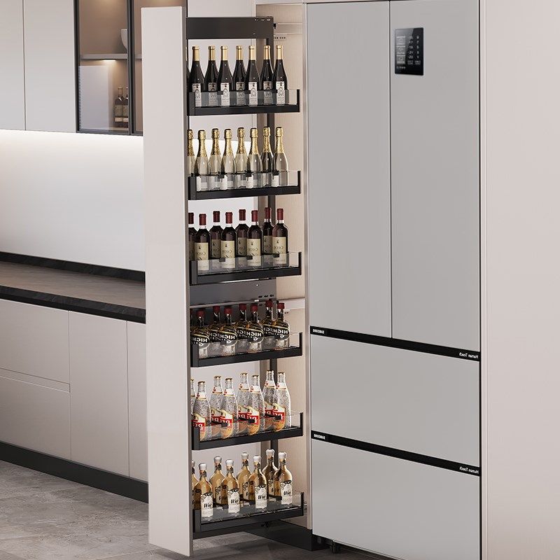 阳台洗衣机家政柜侧边夹缝冰箱高柜拉篮抽拉晾衣架收纳Y滑轨置物