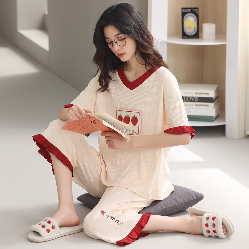 睡衣女士夏季可爱学生韩版短袖七睡衣/家居服套装