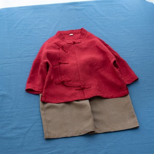 男童唐装红色周岁礼服男宝平时可穿帅气中国风中T秋节汉服男装儿