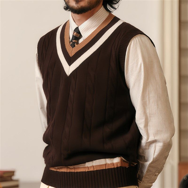 轻奢风百搭毛衣坎肩针织无袖x背心叠穿新款马甲男复古英伦学院风