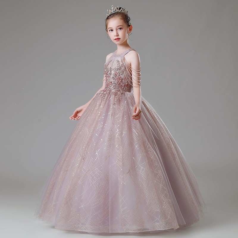 儿童礼服高端女童公主裙生日小主持人晚礼L服走秀钢琴演出服装洋