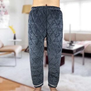 长裤 冷库棉裤 法兰 睡裤 秋冬中老b年人加绒加厚珊瑚绒保暖夹棉男士