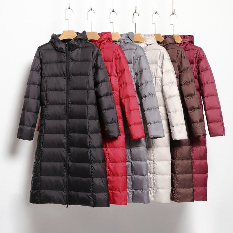 2021秋d冬新款轻薄羽绒服女中长款长过膝加长连帽修身薄款外套韩
