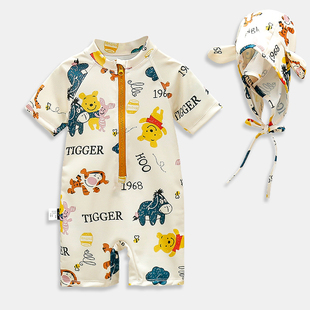 儿童2023新款泳衣防晒卡通男童洋气连体泳装泳帽可爱宝.宝温泉度