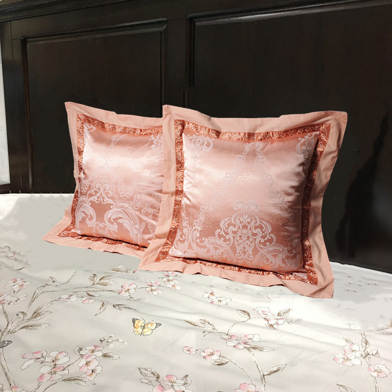 欧式全棉贡缎提花50x50床上靠背套沙发靠垫套子U婚庆床头抱枕套