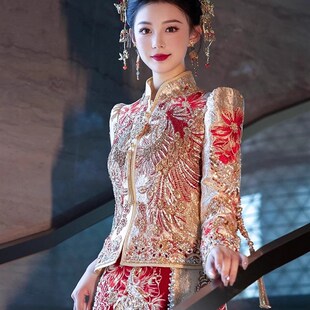 香槟色秀禾服新h款 婚服龙凤褂嫁衣秋冬出嫁礼服马来 新娘结婚中式