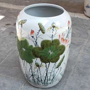 手绘陶瓷花瓶大号箭筒花插新中式 家居客厅书房字画卷收纳缸箭筒