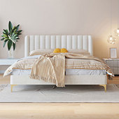 现代简约科技布绒布主卧室双人床轻奢北欧1.5米1.8米网红实木软床