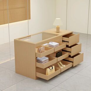 服装店中岛柜流水台展示台收银台柜台摆件饰品陈列柜吧台桌带玻璃