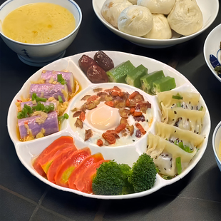 分隔蒸盘陶瓷分格盘五格拼盘风车盘早餐水果盘子菜盘白色高温分隔