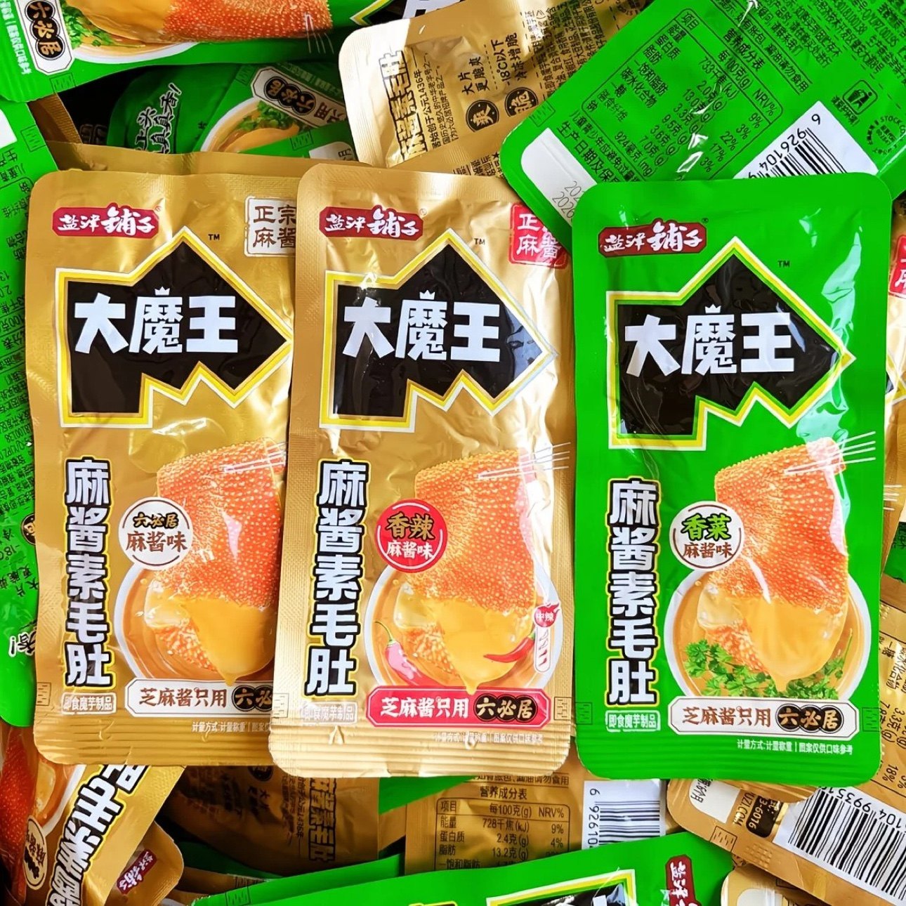 盐津铺子大魔王素毛肚麻酱六必居魔芋小零食辣爽解馋小吃香菜麻酱