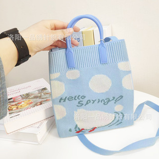 小众针织编织爱心包女蓝色波点手提斜挎包可爱卡通学生小包