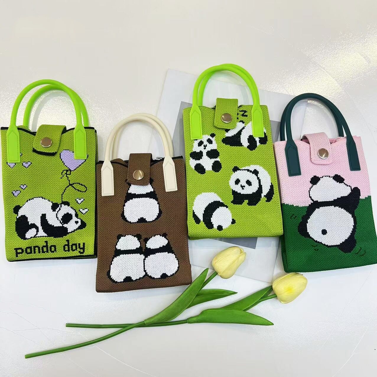 熊猫针织手机包女斜挎小巧轻便迷你单肩可爱时尚零钱包手提