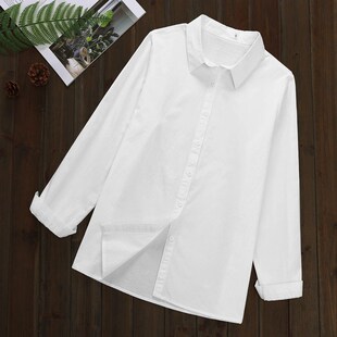 胖mm加大码白衬衫女长袖胖妹妹春秋装新款纯色职业正装纯棉上衬衣