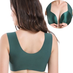 胖妹妹加大码 光面无痕无钢圈大胸显小超薄睡眠前面扣文胸D 一片式