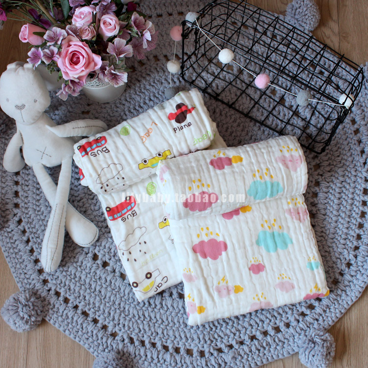 婴幼儿纱布浴巾新生儿宝宝吸水洗澡巾儿童卡通加厚泡泡纱盖毯