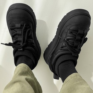 冬季低帮雪地靴男女款加绒保暖厚底棉鞋百搭防水黑色短筒面包鞋潮