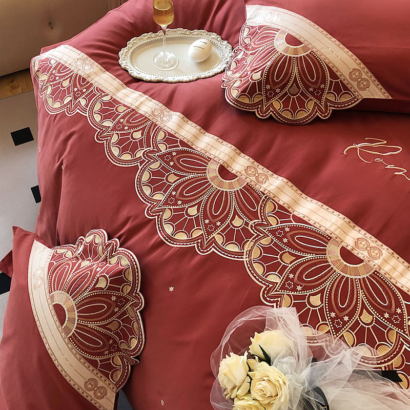 乐优公主结婚四件套磨毛喜被婚庆大红色加厚床单纯棉婚嫁床上用品