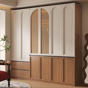 中古分段式实木藤编衣柜一门到顶免拉手现代简约书桌欧松板大衣橱