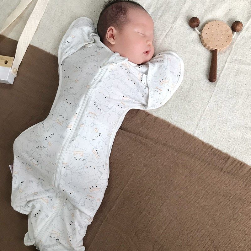 Mymini初生婴儿投降式睡袋夏季超薄满月三月防惊跳防踢被好换尿布