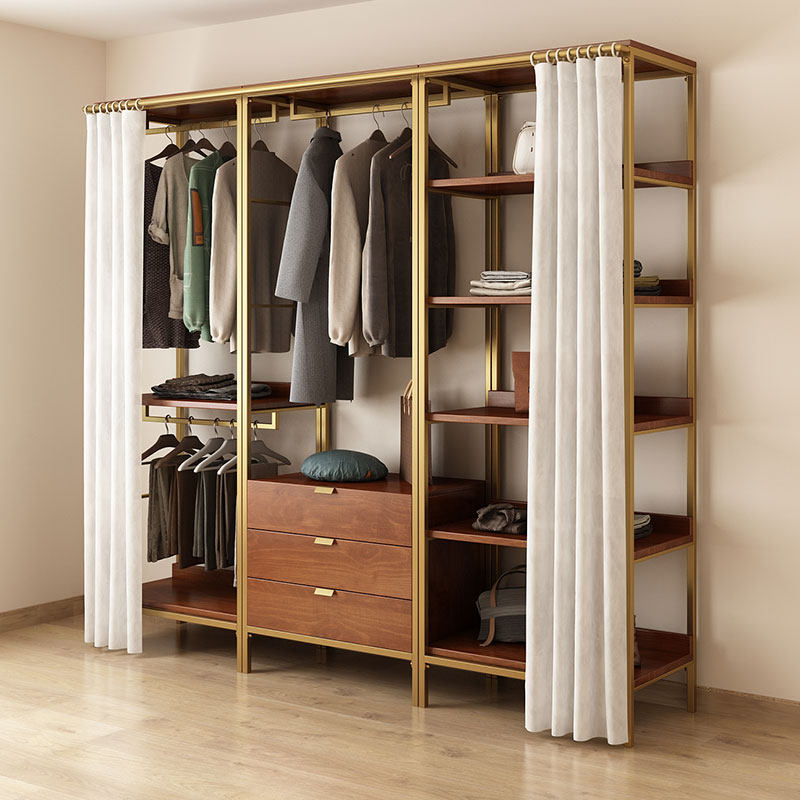 开放式衣柜卧室落地金属铁艺挂衣架子置物架步入式衣帽间收纳带帘,住宅家具,衣帽架,淘宝优惠券,粉丝福利购,淘宝优惠卷