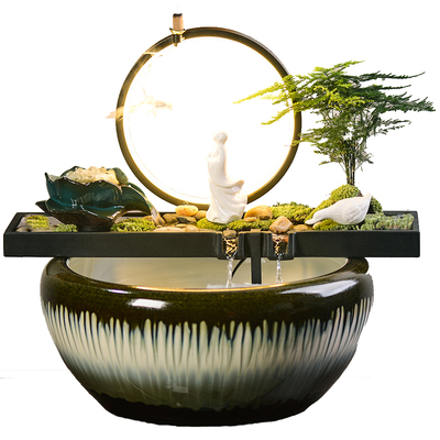 流水摆件循环器鱼缸瓦缸石槽上半部配件庭院户外客厅阳台造景中式