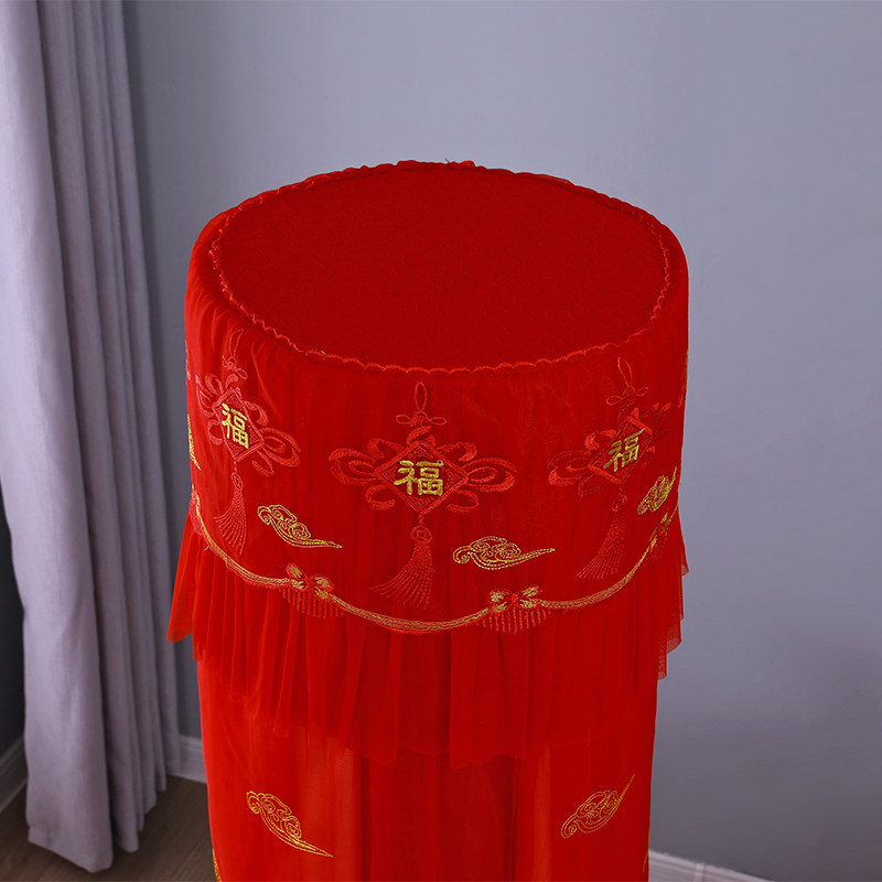 结婚用喜庆大红色空调防尘罩立式柜机柜式圆形圆柱防直吹空调罩套