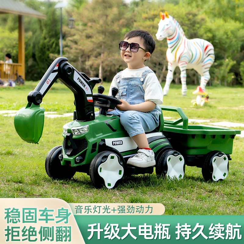 儿童电动挖掘机男女宝宝拖拉机工程车小孩可坐人挖土机钩机玩具车