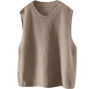 圆领套头简约线衫 宽松纯色短款 马甲女 毛衣2024年春装 文艺百搭无袖