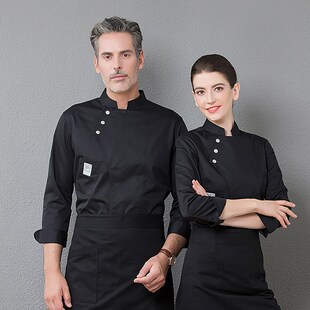 厨师工作服男长袖秋冬酒店西餐饮厨房工作服蛋糕烘焙含棉厨师服女