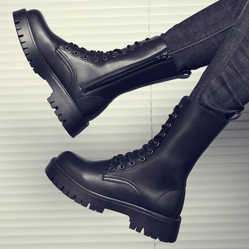 马丁靴男款英伦风冬季加绒高帮机车皮靴子男士高级感高筒工装男靴