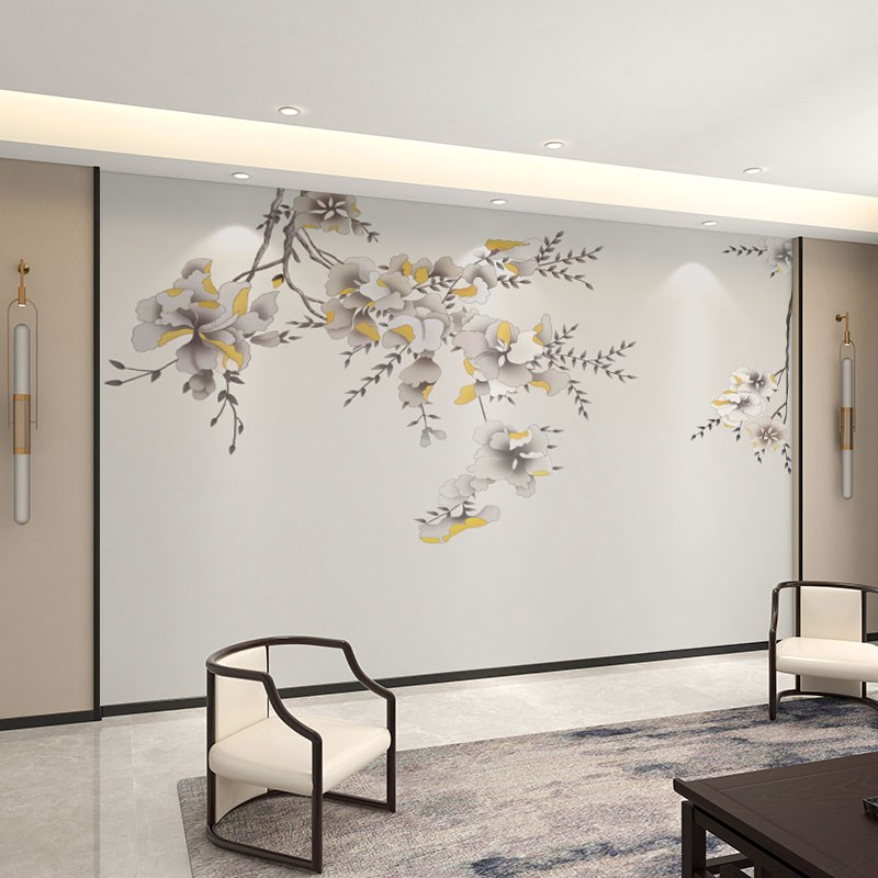 壁纸5D立体中式花鸟电视背景墙壁布卧室墙纸客厅装饰影视壁画图片