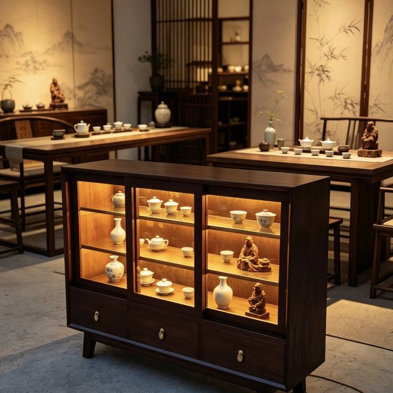 老榆木餐边柜实木中式玻璃展示柜客厅靠墙储物柜家用收纳柜茶室