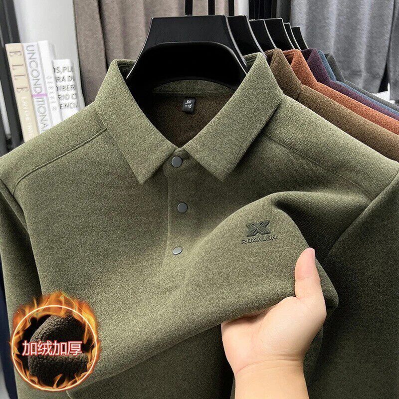 芙曼精选男polo衫冬季新款中年爸装加绒商务休闲长袖T恤加厚上衣