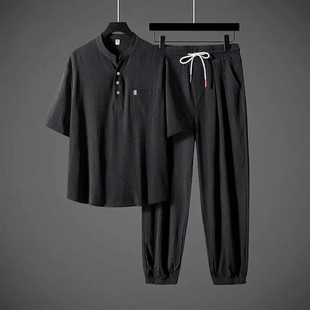 服国风中国风夏季 宽松短袖 嘉禾轻奢鞋 薄款 休闲唐 冰丝套装 U新中式