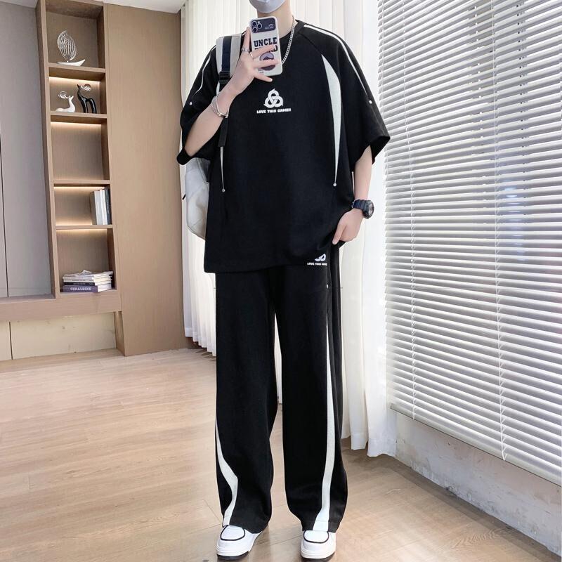 Scott服饰夏季休闲短袖T恤套装男新款帅气运动长裤青少年搭配一套
