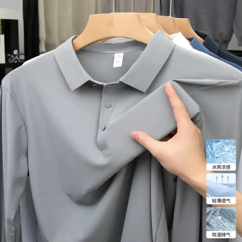 伊佳瀚秋季长袖pholo衫男T士中年纯色休闲商务百搭宽松薄款打底衫