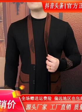 Elbaph轻奢男装冬季假两件加绒卫衣新款修身简约百搭帅气时尚轻奢