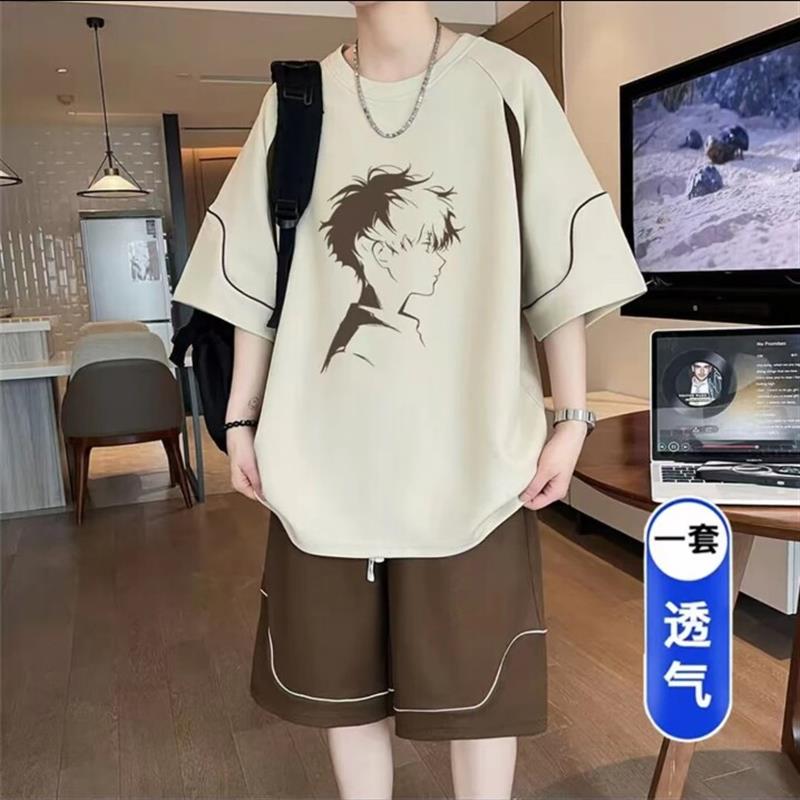 两件装青少年短袖套装男ins学生t恤套装休闲运动半袖帅气一套衣服