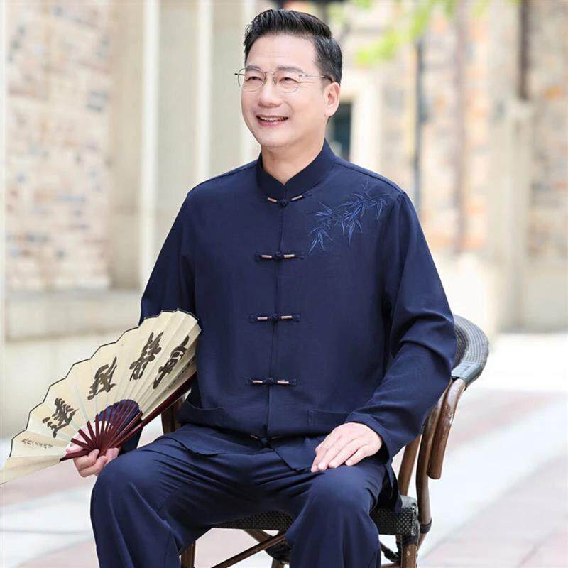 5纯境男士秋季新款中老年人唐装男套装中国风爸爸衣服