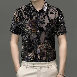 薄款 佳慧轻奢男装 衬衫 潮流简欧夏短袖 d高档镂空上 POLO领休闲时尚