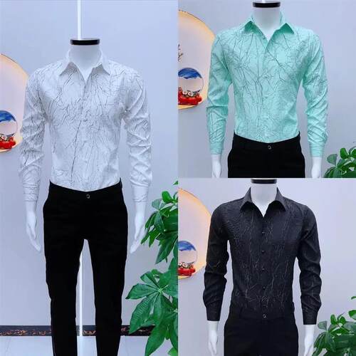 优品汇Plus男士新款衬衫时尚修身个性品质男士高级感长袖衬衫