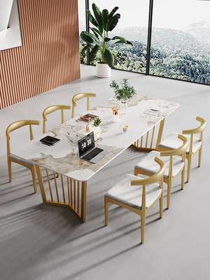 轻奢石板会议桌长桌椅组合长方形简易桌接待洽谈大桌工作台