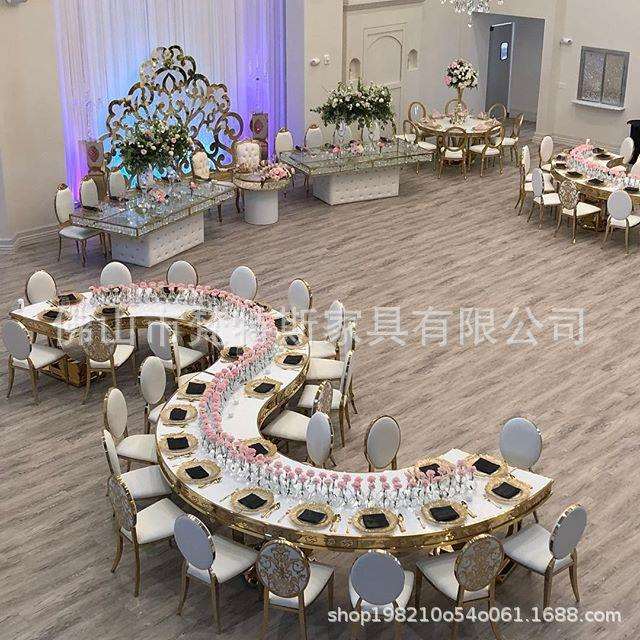 外贸婚庆婚礼餐桌 不锈钢弧形婚庆餐桌 不锈钢大圆桌 拼接月亮桌