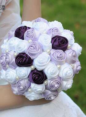优拉潘 SF07新娘婚礼饰品捧花梦幻紫色玫瑰花苞珍珠新娘手捧花
