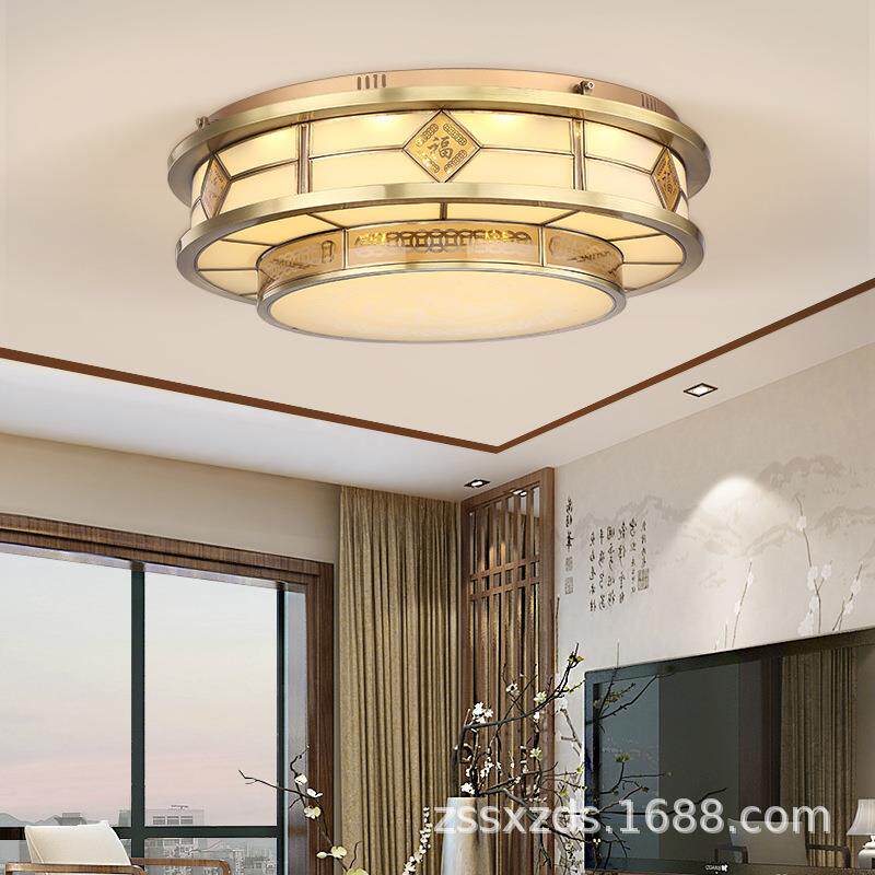 新中式全铜吸顶灯大气圆形客厅灯高档餐厅古典铜灯中国风卧室灯具