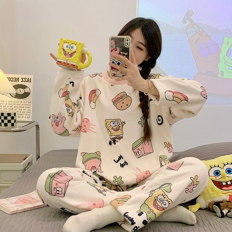 秋冬季卡通法兰绒睡衣女20u24新款学生加绒保暖珊瑚绒家居服两件,女士内衣/男士内衣/家居服,睡衣/家居服套装,淘宝优惠券,粉丝福利购,淘宝优惠卷